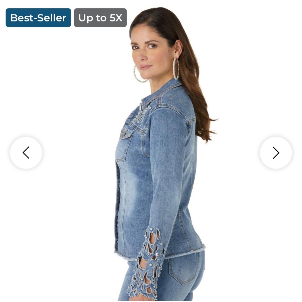 Masseys Modern Denim Jacket with Beautiful Laser Cutout Rhinestone Mix - Picture 3 of 6